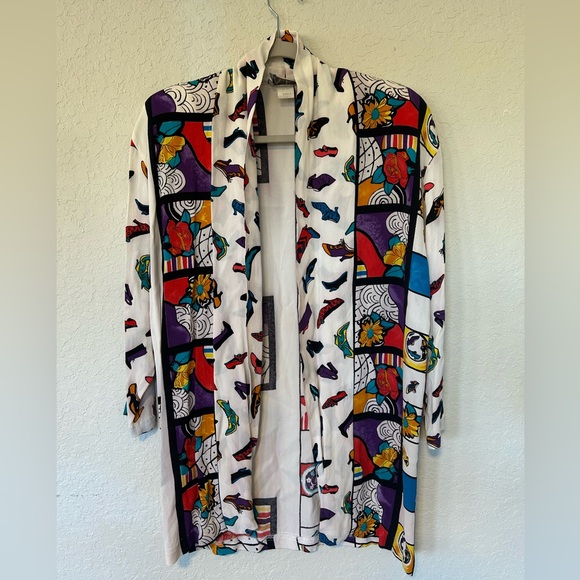 A.K.F Jackets & Blazers - Vintage Multicolor Abstract Print Open Front Cardigan Lightweight Kimono Style